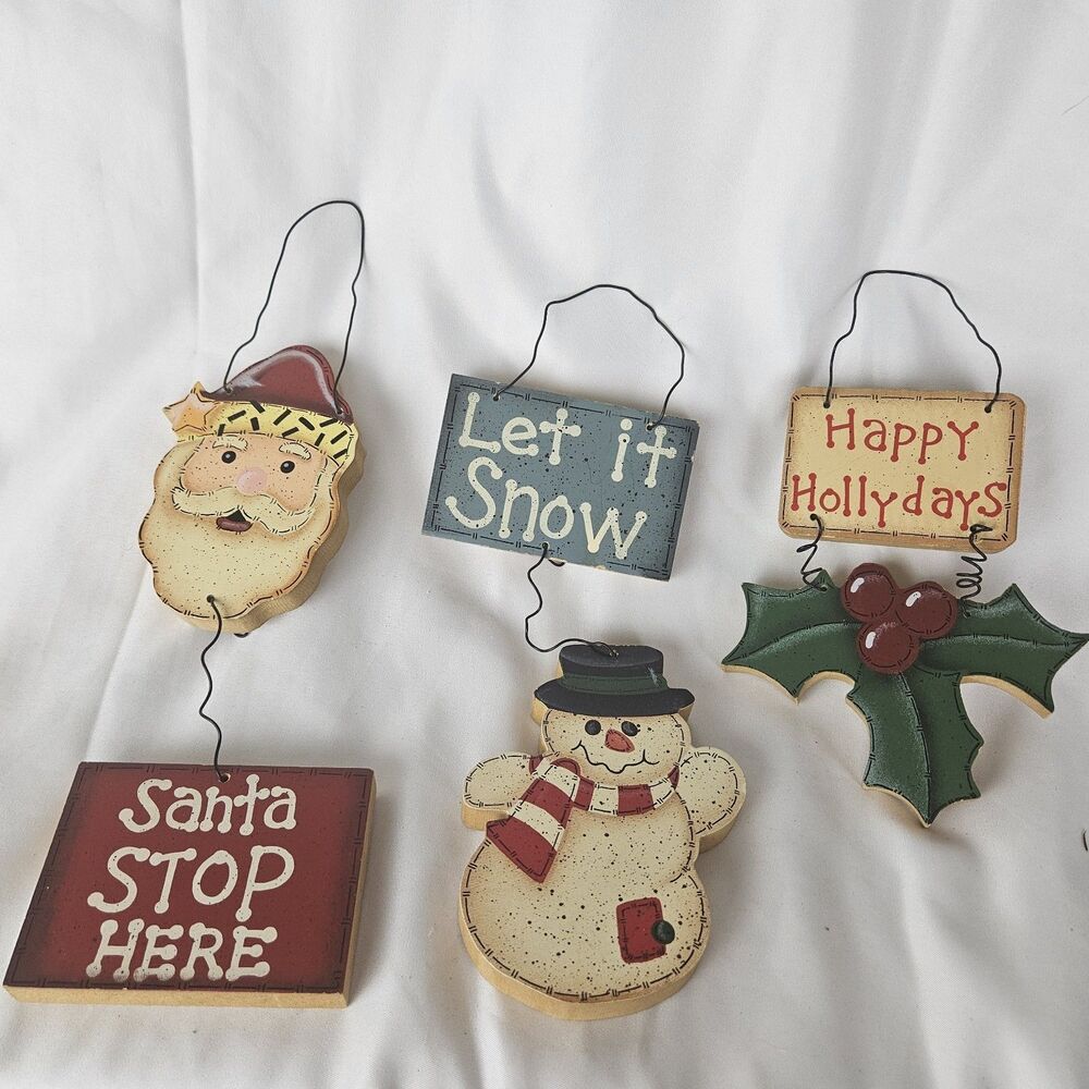 Christmas Wooden Hanging Wall Decor/ Ornaments Set Of 3 Farmhouse Rustic Country
